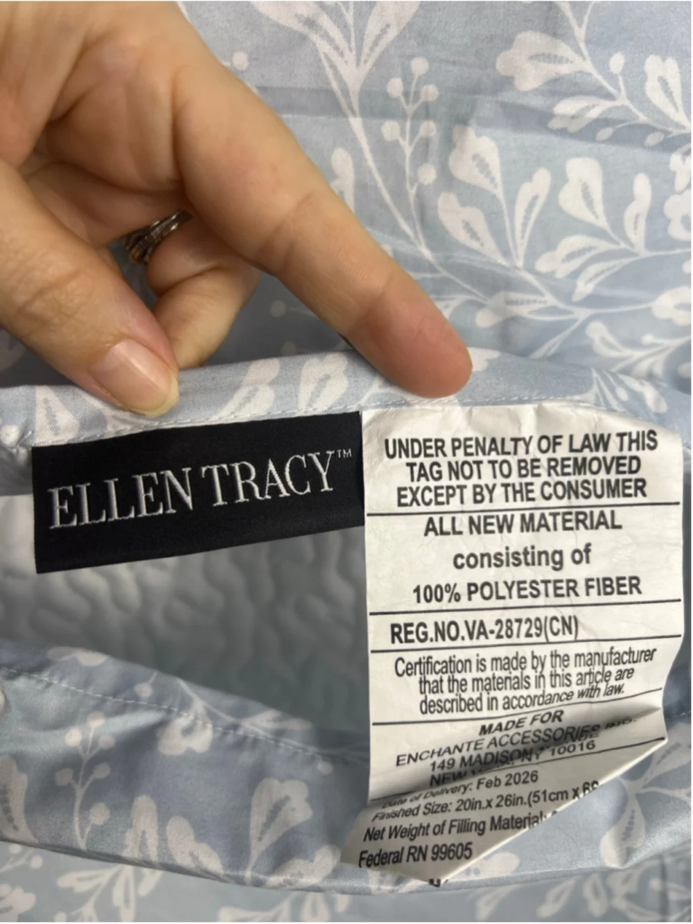 Ellen Tracy Quilted Floral Pillow Sham Blue Patchwork Standard Single